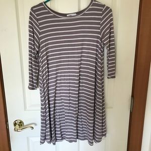 Purple and ivory stripe swing dress